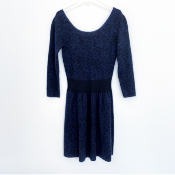 NWT Sandro Paris Knit Wool Animal Print Skater Navy Blue Dress Size Medium - Picture 1 of 8